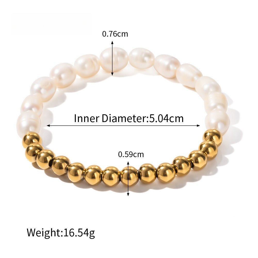 Kaze 18K Gold-Plated Pearl Titanium Steel Bracelet | Pearl Bracelet Collection in 5 Style Variants Bracelet C 06