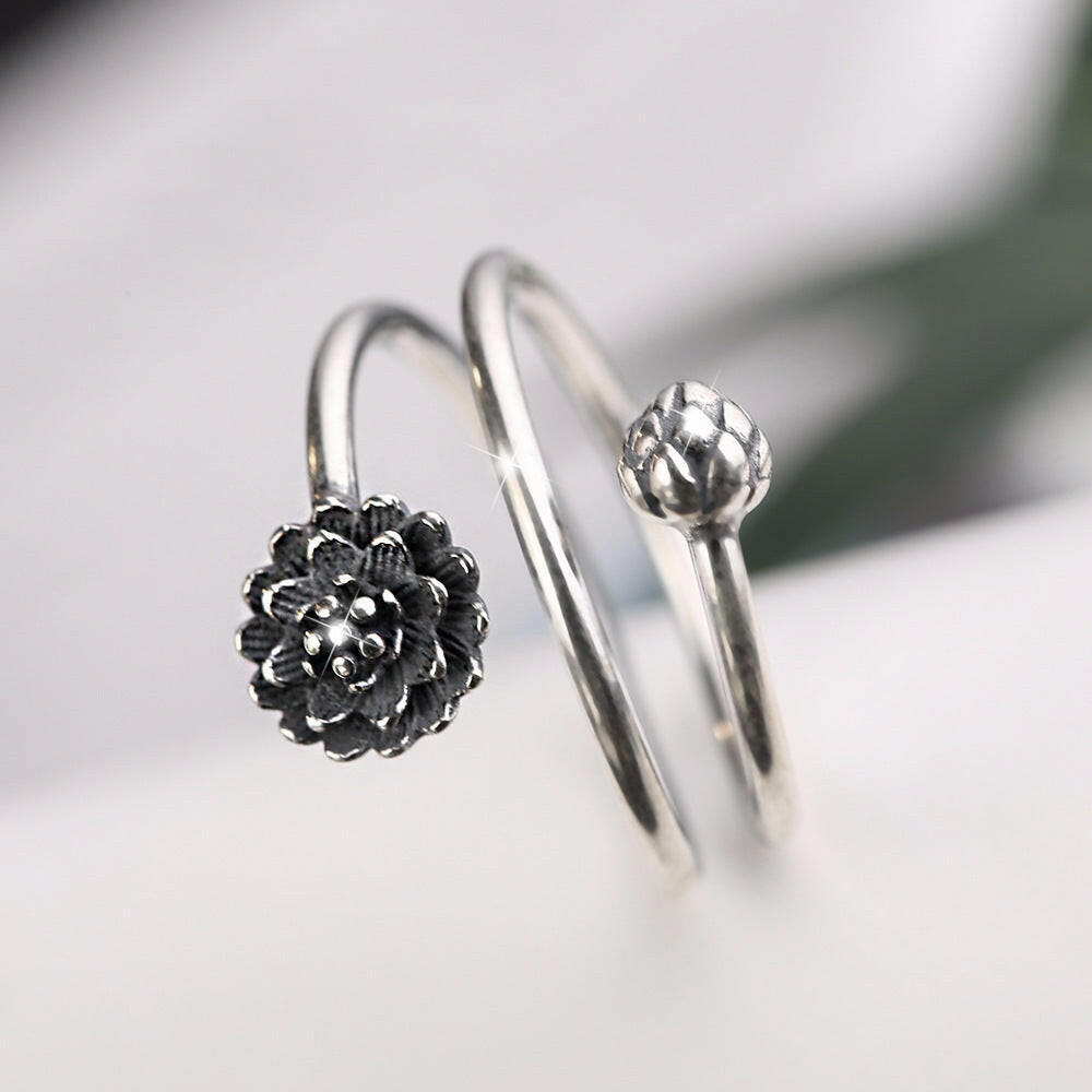 Kaze Simple Lotus Ring | S925 Sterling Silver Adjustable Minimalist Ring