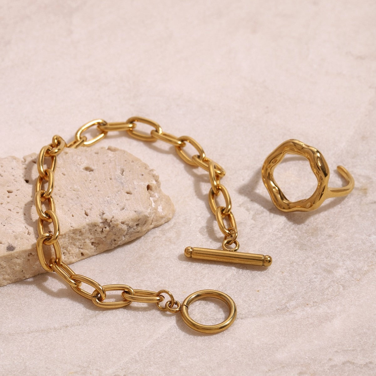 Kaze 18K Gold Cubic Zirconia Jewellery Set | Bracelet, Ring &amp; Earring Matching Set