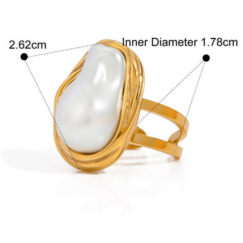 Kaze Elegant Retro Pearl Design Ring | 18K Gold Light Luxury Adjustable Ring