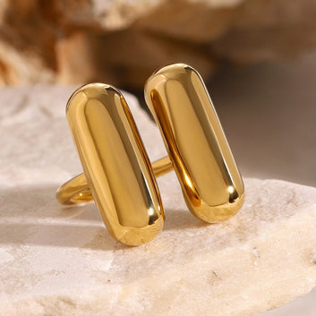Kaze Capsule-Shaped Double Stitching Ring | 18K Gold Innovative Adjustable Ring in Gold &amp; Silver