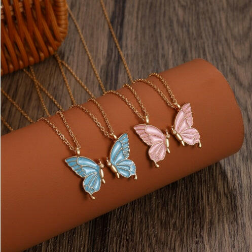 Kaze Geometric Butterfly Layered Necklace Set | Oil-Drip Enamel Pendant in 5 Colours