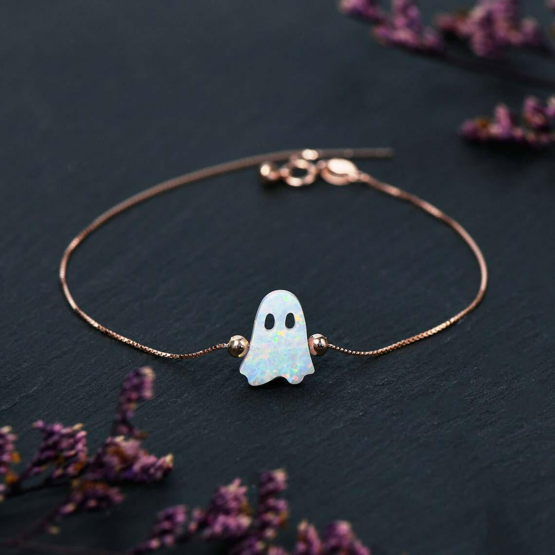 Kaze Ghost S925 Sterling Silver Pendant Necklace | Unisex Box Chain in White, Black, Gold &amp; Rose Gold White Ghost Rose Gold Bracelet