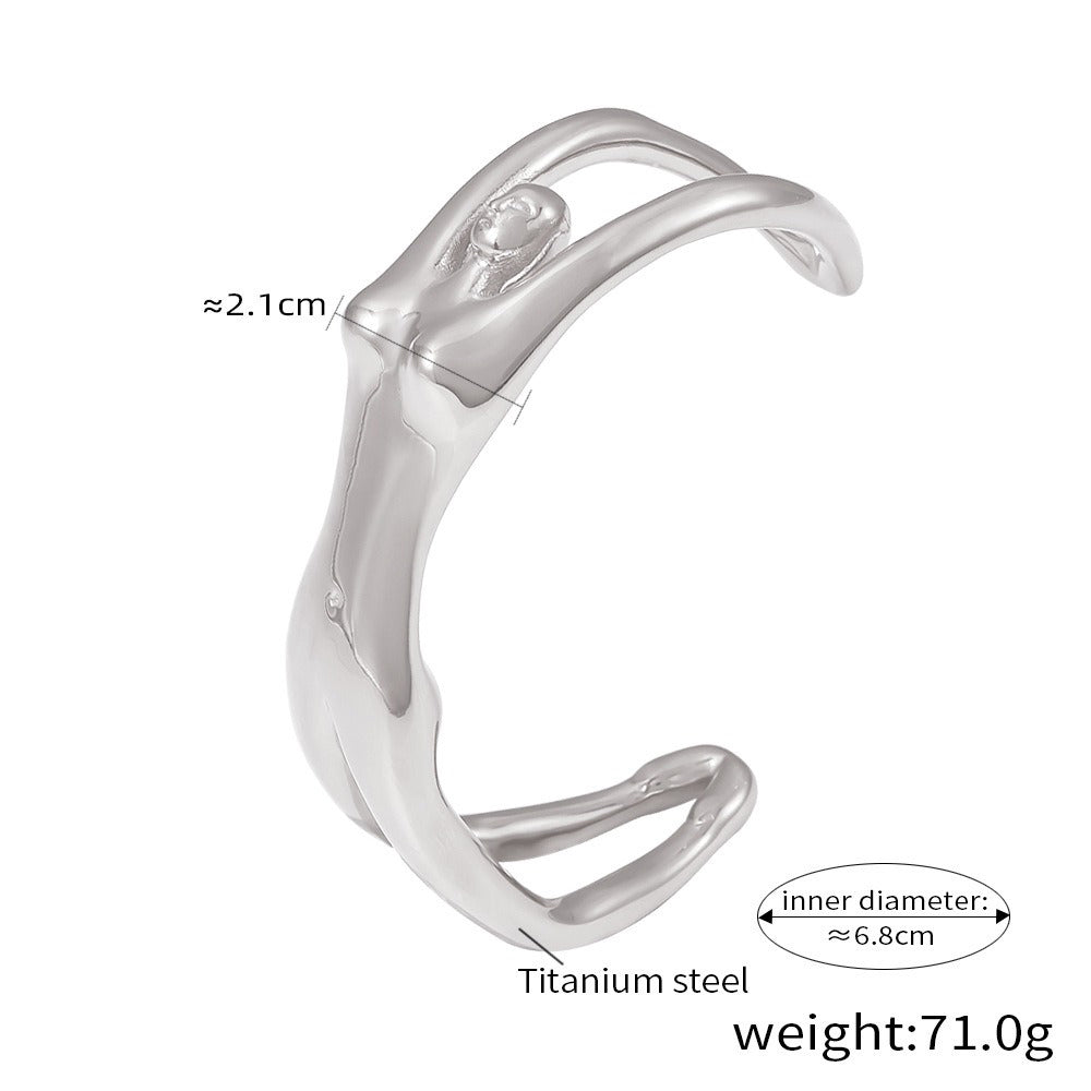 Kaze Body Contour Open Bangle | 18K Gold Sculptural Artistic Bracelet in Gold &amp; Silver