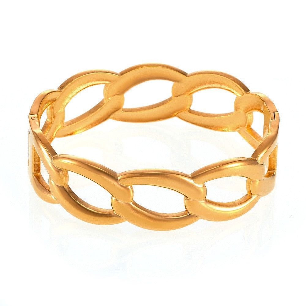 Kaze Geometric Hollow Design Bracelet | 18K Gold Statement Bangle — 12 Style Variants
