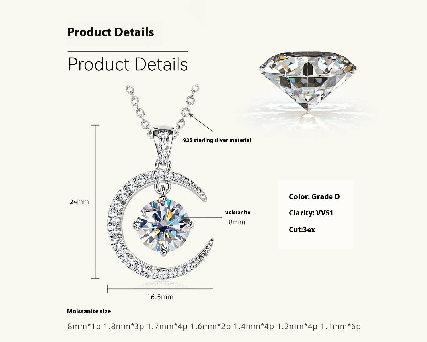 Kaze Minimalist S925 Crescent Moissanite Pendant Necklace | D-Color VVS1 Silver Necklace White 231 Karat
