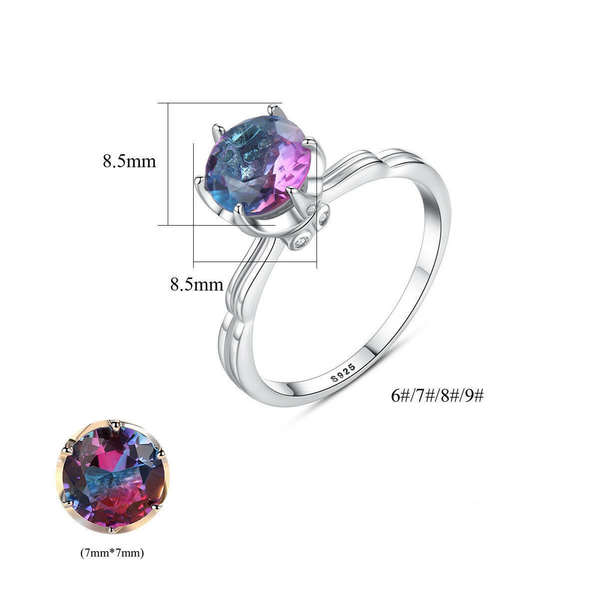 Kaze Rainbow Iridescent Gemstone Ring | Silver Geometric Ring in Sizes 6–9 Iridescent stone