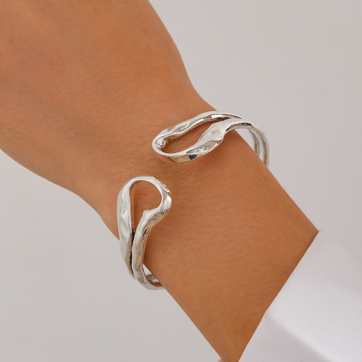 Kaze Double Loop Hollow Spring Cuff Bracelet | Punk Style Round Bead Pendant Stacking Bracelet