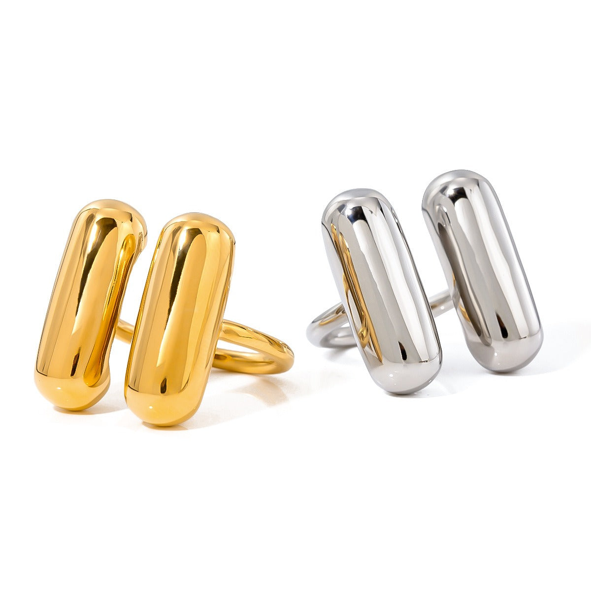 Kaze Capsule-Shaped Double Stitching Ring | 18K Gold Innovative Adjustable Ring in Gold &amp; Silver