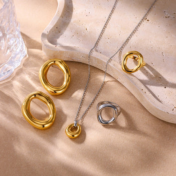Kaze 18K Gold Titanium Necklace, Ring and Earring Collection | Complete 5-Piece Luxury Jewellery Set