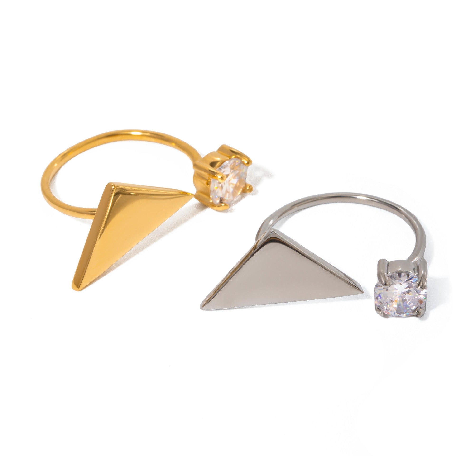 Kaze Triangle with Round Gemstone Open Ring | 18K Gold Geometric Ring in Gold &amp; Silver
