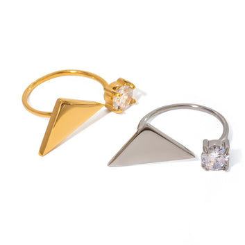 Kaze Triangle with Round Gemstone Open Ring | 18K Gold Geometric Ring in Gold &amp; Silver