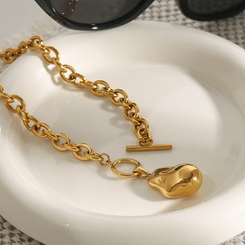 Kaze OT Buckle Geometric Floral Necklace &amp; Bracelet Set | 18K Gold Titanium Steel Jewellery
