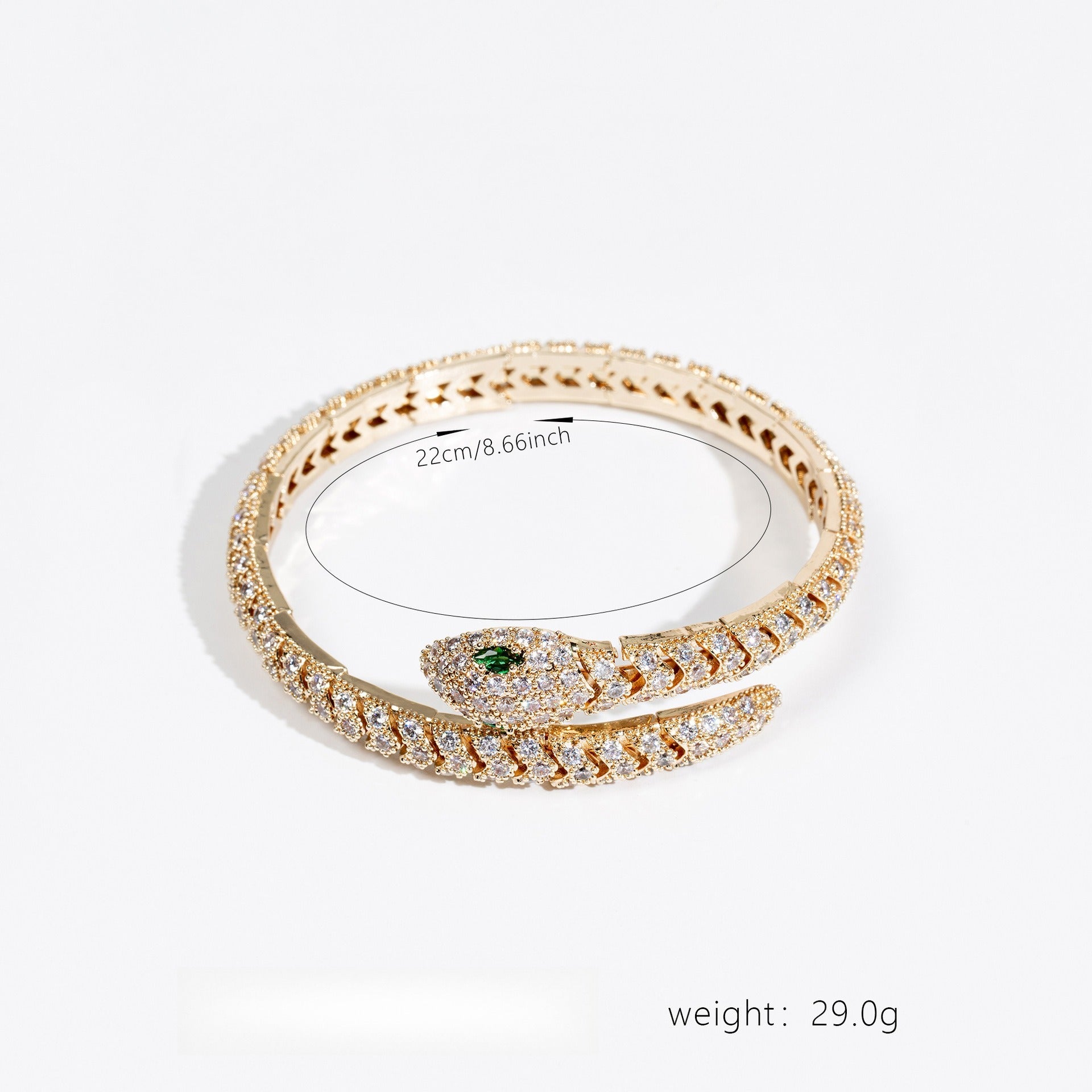 Kaze Snakebone Pavé Diamond Open Bangle | 18K Gold Full Cubic Zirconia Bangle