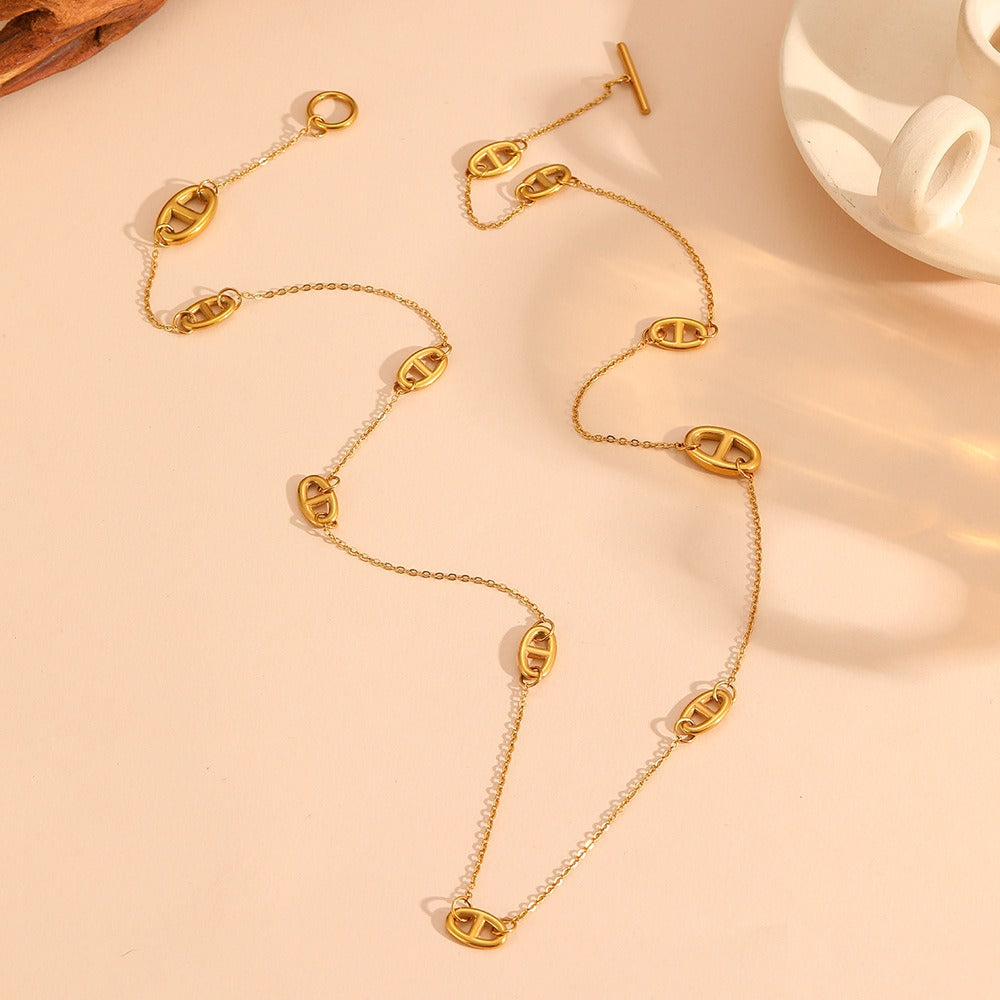 Kaze 18K Gold Smooth Pig Nose Necklace, Bracelet and Earrings Set | 8 Variant Gold Jewellery Set Gold necklace