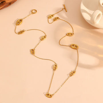Kaze 18K Gold Smooth Pig Nose Necklace, Bracelet and Earrings Set | 8 Variant Gold Jewellery Set Gold necklace