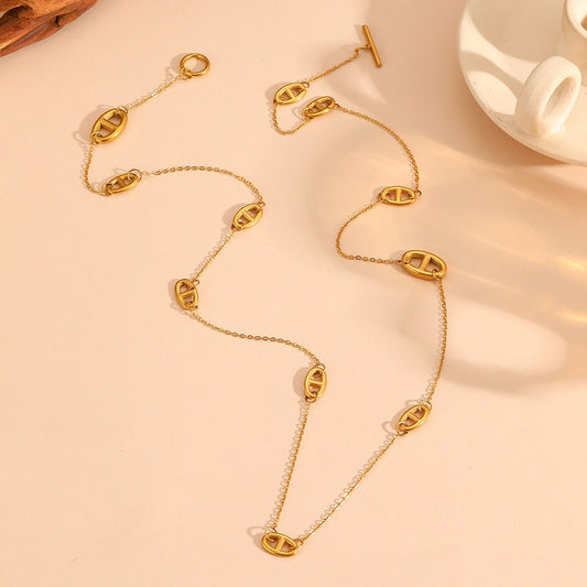 Kaze 18K Gold Smooth Pig Nose Necklace, Bracelet and Earrings Set | 8 Variant Gold Jewellery Set Gold necklace