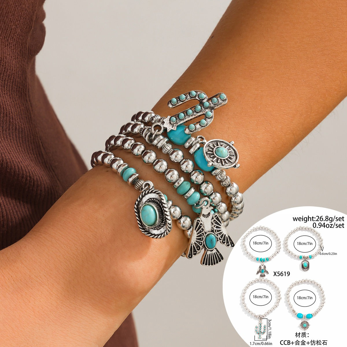 Kaze Retro Ethnic Bull Head Turquoise Beaded Bracelet | S925 Silver Artisan Ethnic Bracelet in 9 Colours Color Mixing19