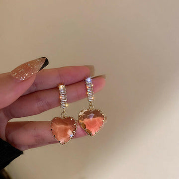 Kaze Korean Trendy Zircon Statement Earrings | Crystal Stud Earrings in Grey, Pink, Green &amp; Clear Pink