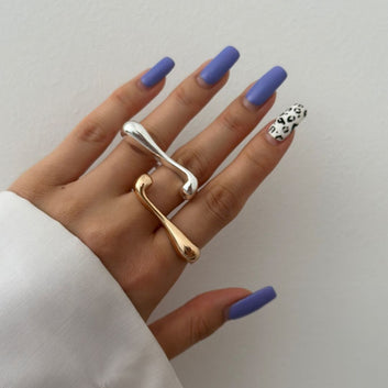 Kaze Trendy Teardrop Irregular Curve Ring | 18K Gold Fluid Design Ring in Gold &amp; Silver