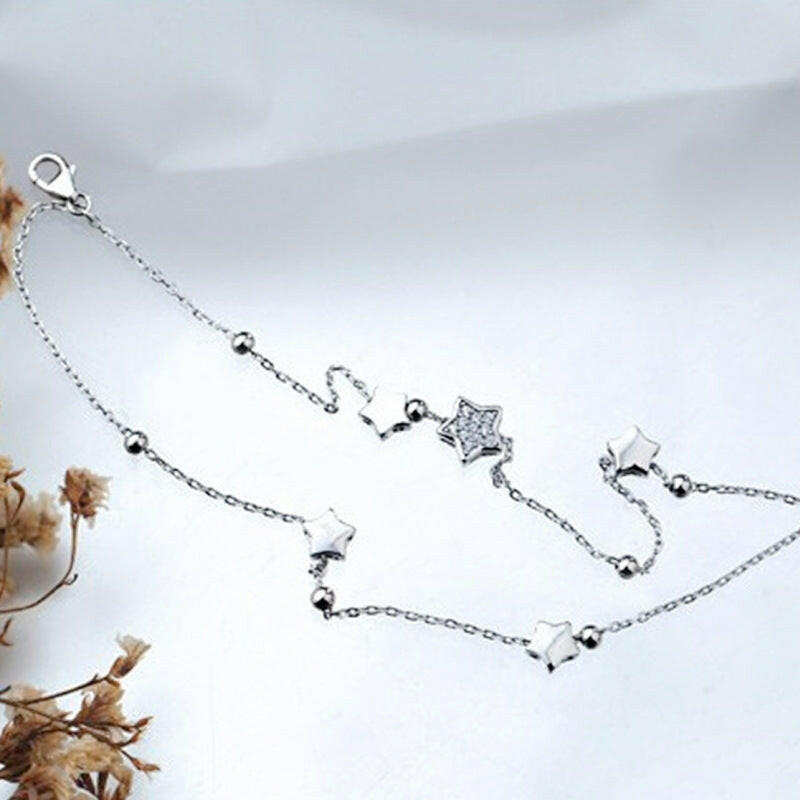 Kaze Silver-Plated Double-Layer Five-Pointed Star Bracelet | Sparkling Star Charm Bracelet