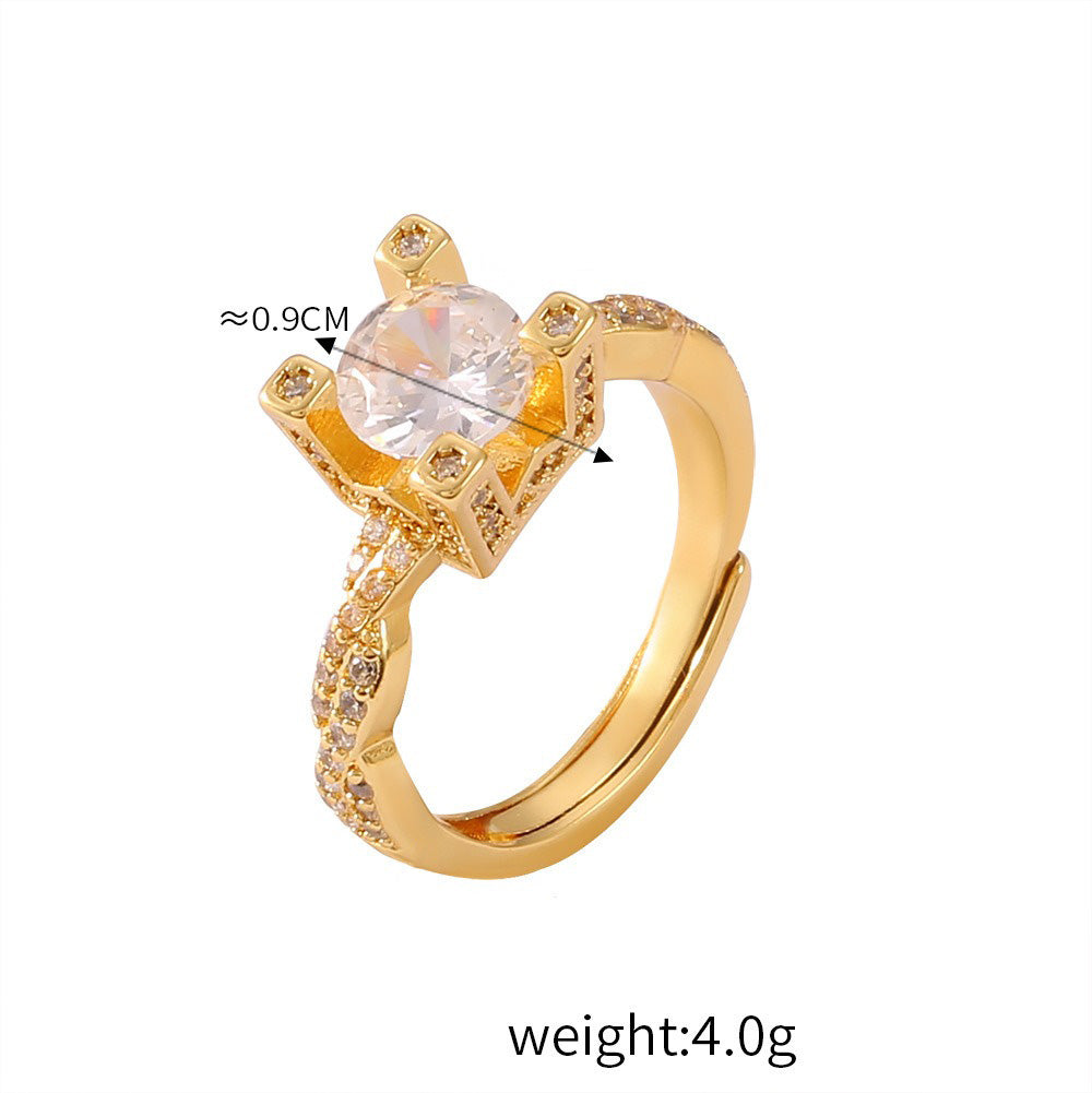Kaze Classic Retro Geometric Zirconia Ring | 18K Gold Light Luxury Ring in 16 Style Variants Style C-31 7US Silver