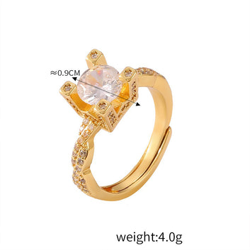 Kaze Classic Retro Geometric Zirconia Ring | 18K Gold Light Luxury Ring in 16 Style Variants Style C-31 7US Silver