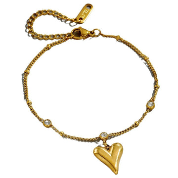 Kaze Zircon Heart Forest Peach Heart Anklet | Sparkling Nature-Inspired Anklet &amp; Bracelet Bracelet