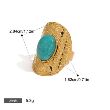 Kaze Oval Gemstone Textured Luxury Ring | 18K Gold High-End Ring in Green &amp; Pink Green
