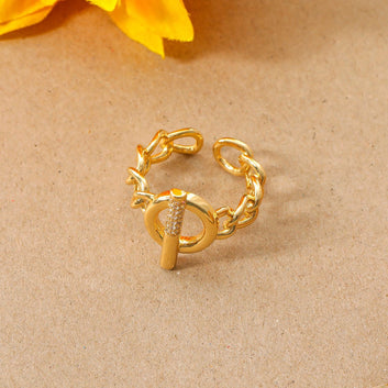 Kaze 18K Gold Openwork Buckle Design Ring | 3D Architectural Adjustable Gold Ring Only