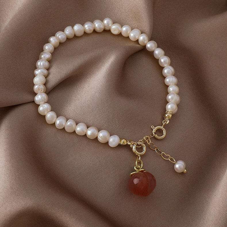 Kaze Freshwater Pearl Peach Tone Bracelet | Adjustable Pearl Chain Bracelet for Women