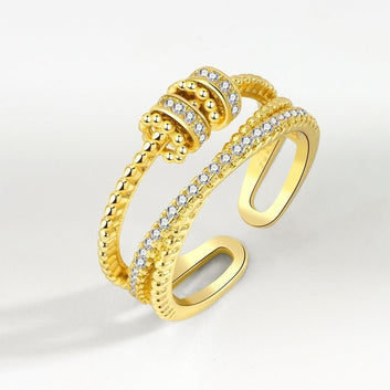 Kaze S925 Silver Adjustable Stress-Relief Zirconia Ring | 18K Gold Sterling Silver Spinner in 6 Styles Ring C Adjustable