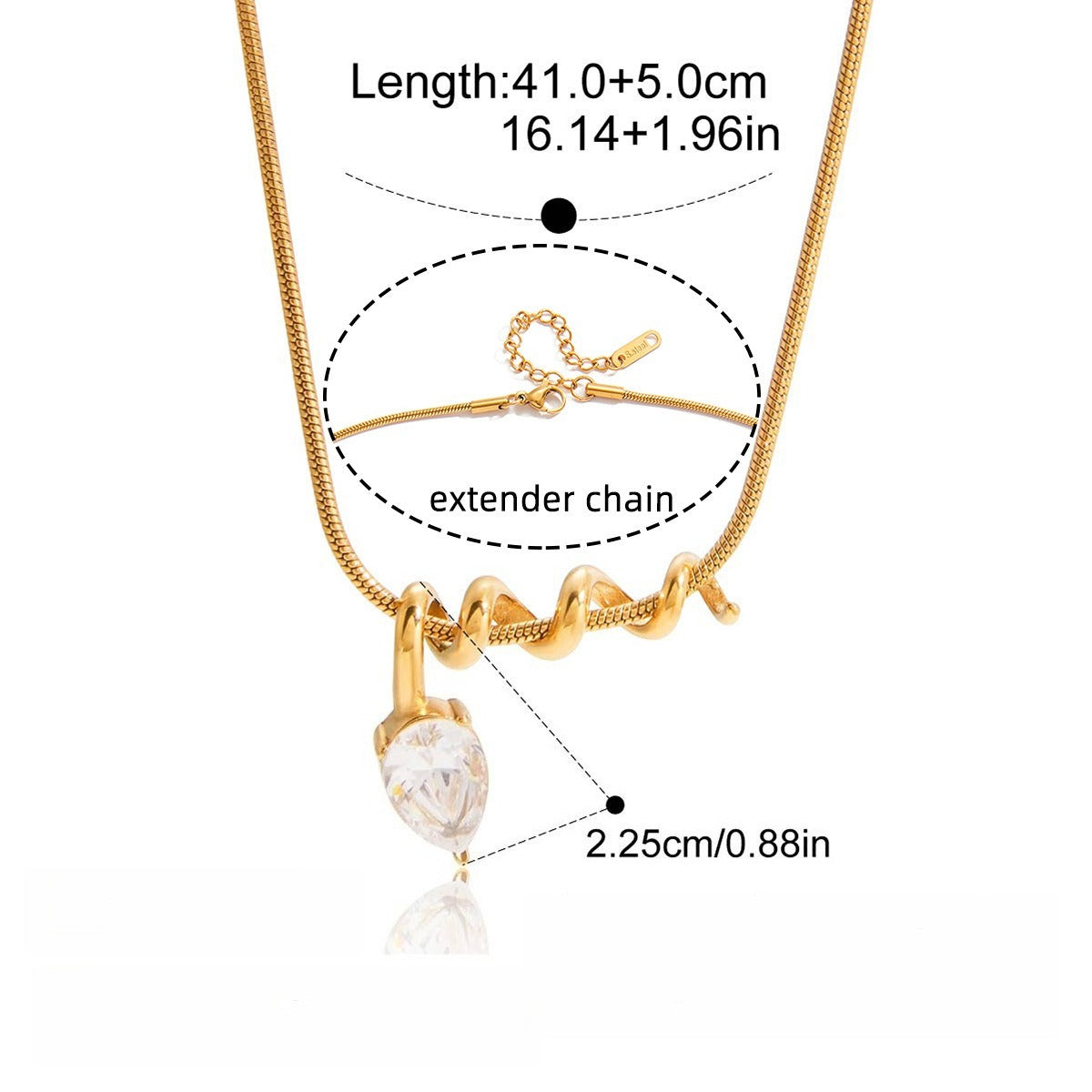 18K Gold-Plated Small Spiral Titanium Steel Necklace with Cubic Zirconia