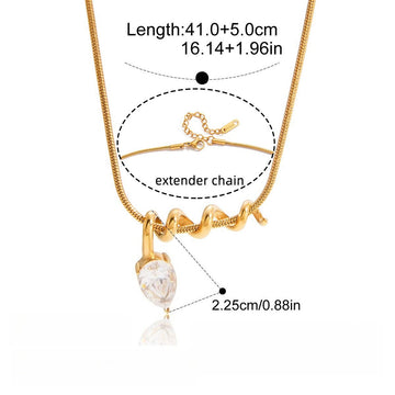 18K Gold-Plated Small Spiral Titanium Steel Necklace with Cubic Zirconia