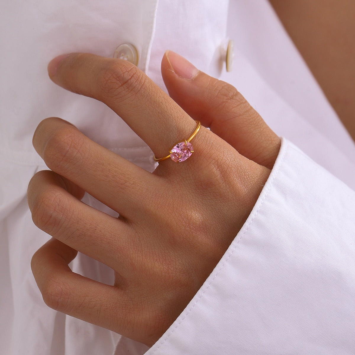 Kaze Cute Gemstone Adjustable Ring | 18K Gold Ring in White, Pink, Black &amp; Green