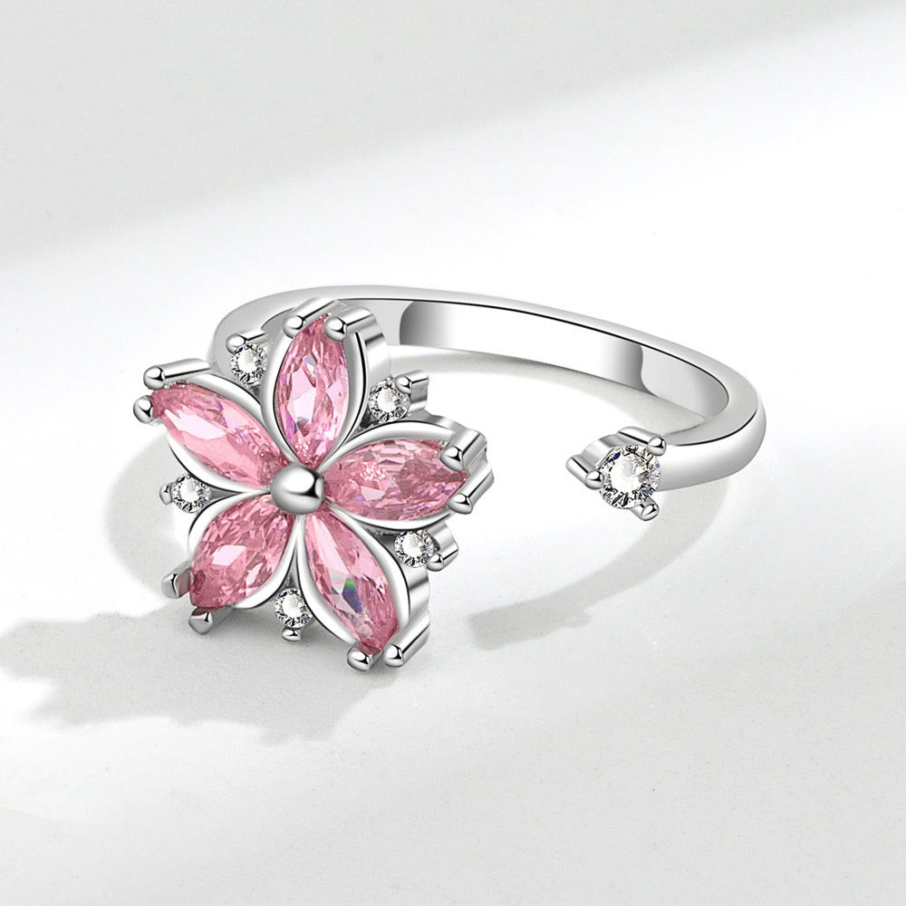 Kaze Rotatable Floral Zircon Stress-Relief Ring | 18K Gold Titanium Spinner Ring Adjustable