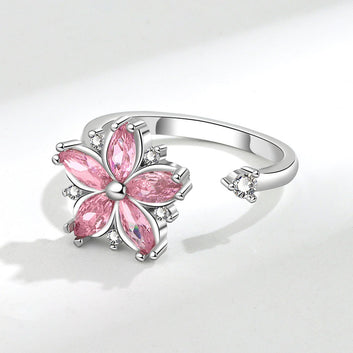 Kaze Rotatable Floral Zircon Stress-Relief Ring | 18K Gold Titanium Spinner Ring Adjustable