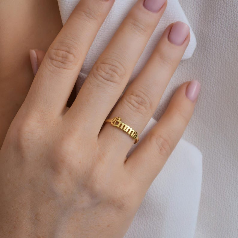 Kaze Personalised Smooth Name Engraved Ring | Custom Name Ring in Silver, Gold &amp; Rose Gold