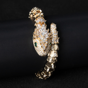Kaze Gold Snake &amp; Marcasite Bracelet | 18K Gold Serpent Bracelet in 5 Stone Colours White on Gold Background