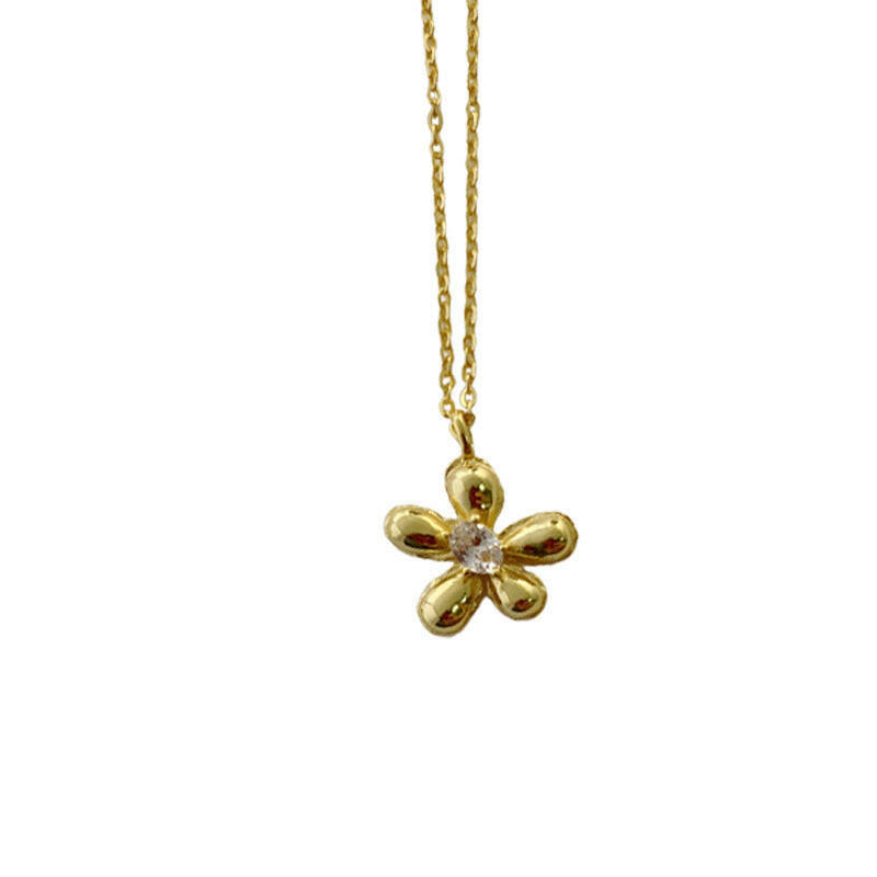 Kaze S925 Egg Blossom Pendant Necklace | Sterling Silver Floral Clavicle Chain Necklace