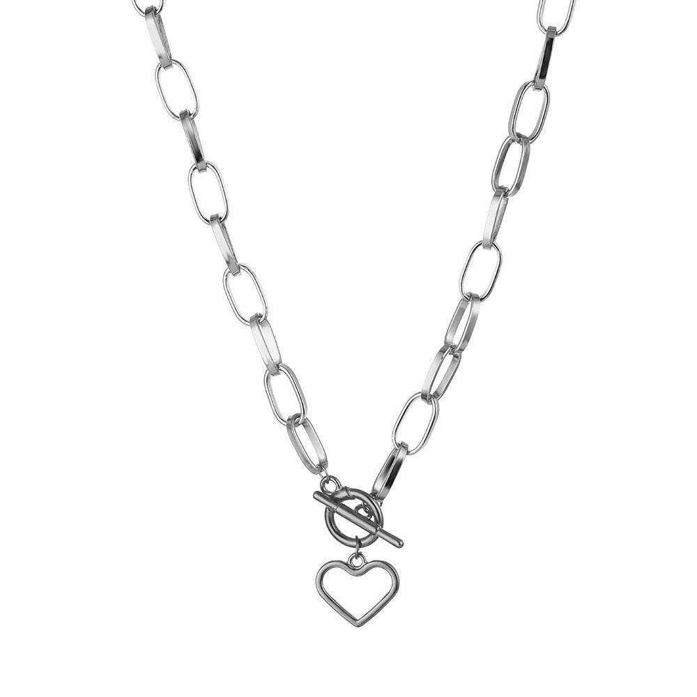Kaze Retro Hip Hop Heart Buckle Necklace | Gold-Tone Zinc Alloy Statement Necklace