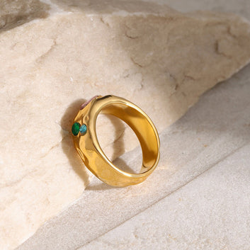 Kaze Hammered Dazzling Gemstone Ring | 18K Gold Artisan Texture Ring in Sizes 6–8 US