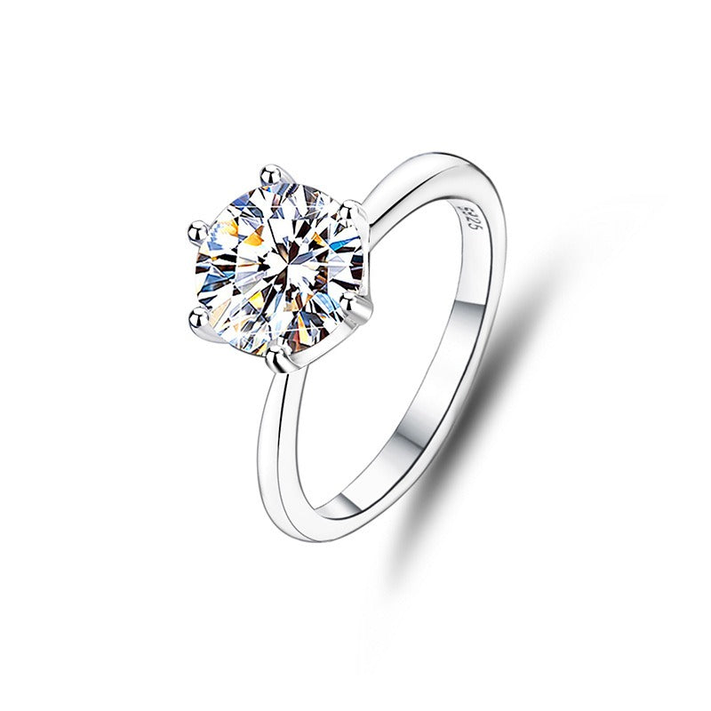 S925 Sterling Silver Classic Six-Prong Elegant Ring