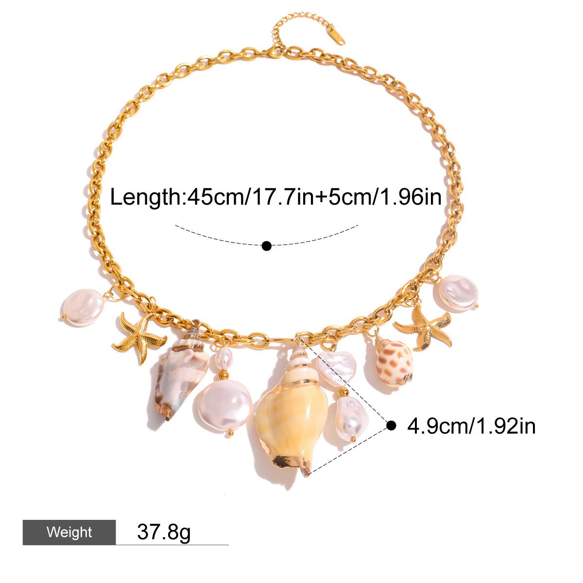 Kaze 18K Gold Ocean-Themed Inlaid Pearl Jewellery Set | 14-Piece Coastal Jewellery Collection Style F-Necklace-22