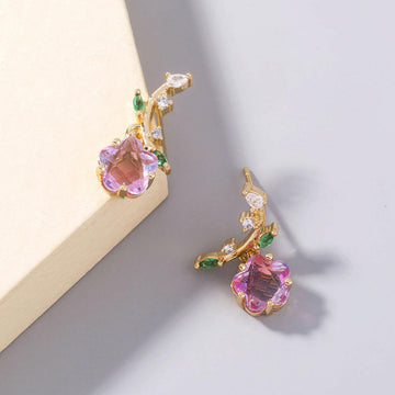 Kaze Plum Blossom Zircon Leaf Flower Drop Earrings | Gold Alloy Botanical Earrings Gold