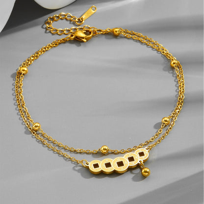 Kaze 18K Gold Double-Layer Beaded Copper Coin Anklet &amp; Bracelet | Vintage Chinese Style in 2 Variants