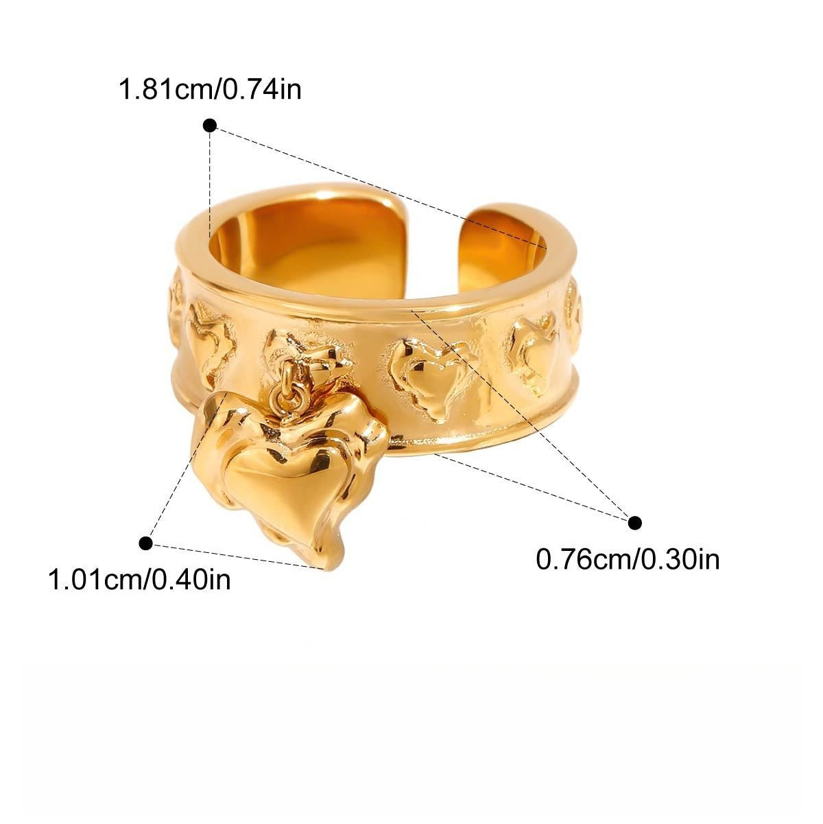 18K Gold Heart Ring Crafted with Titanium Steel