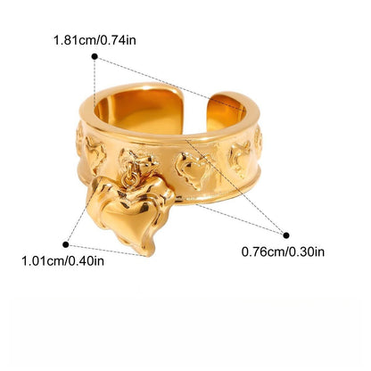 18K Gold Heart Ring Crafted with Titanium Steel