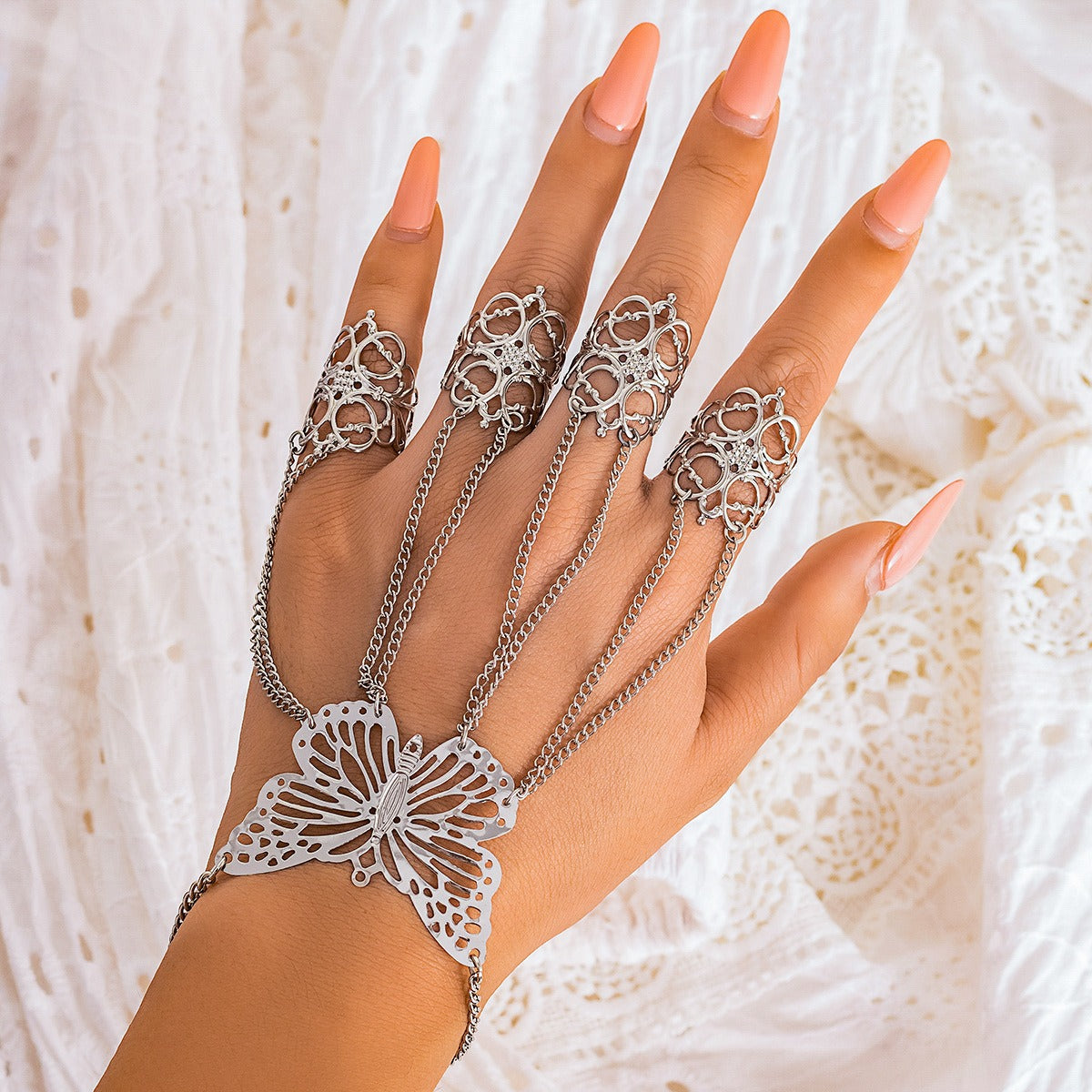 Kaze 18K Gold Halloween Gothic Ghost Cross-Finger Bracelet | Gothic Statement Bracelet in Gold &amp; Silver Silver