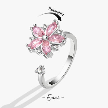 Kaze Rotatable Floral Zircon Stress-Relief Ring | 18K Gold Titanium Spinner Ring Adjustable